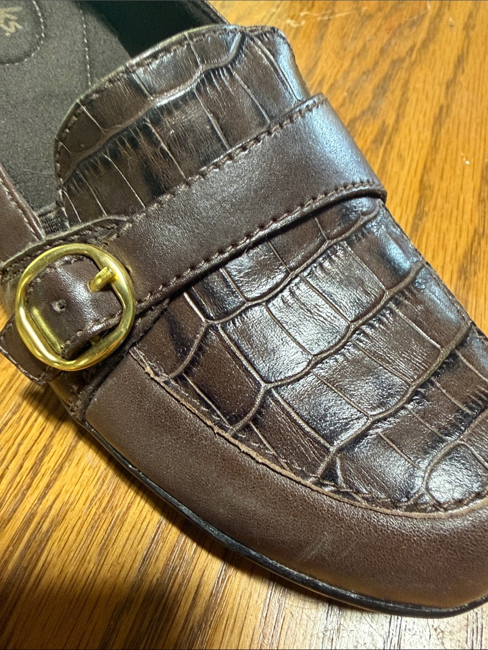 Clarks Women's Brown Croc-Embossed Buckle Loafers - Picture 8 of 8